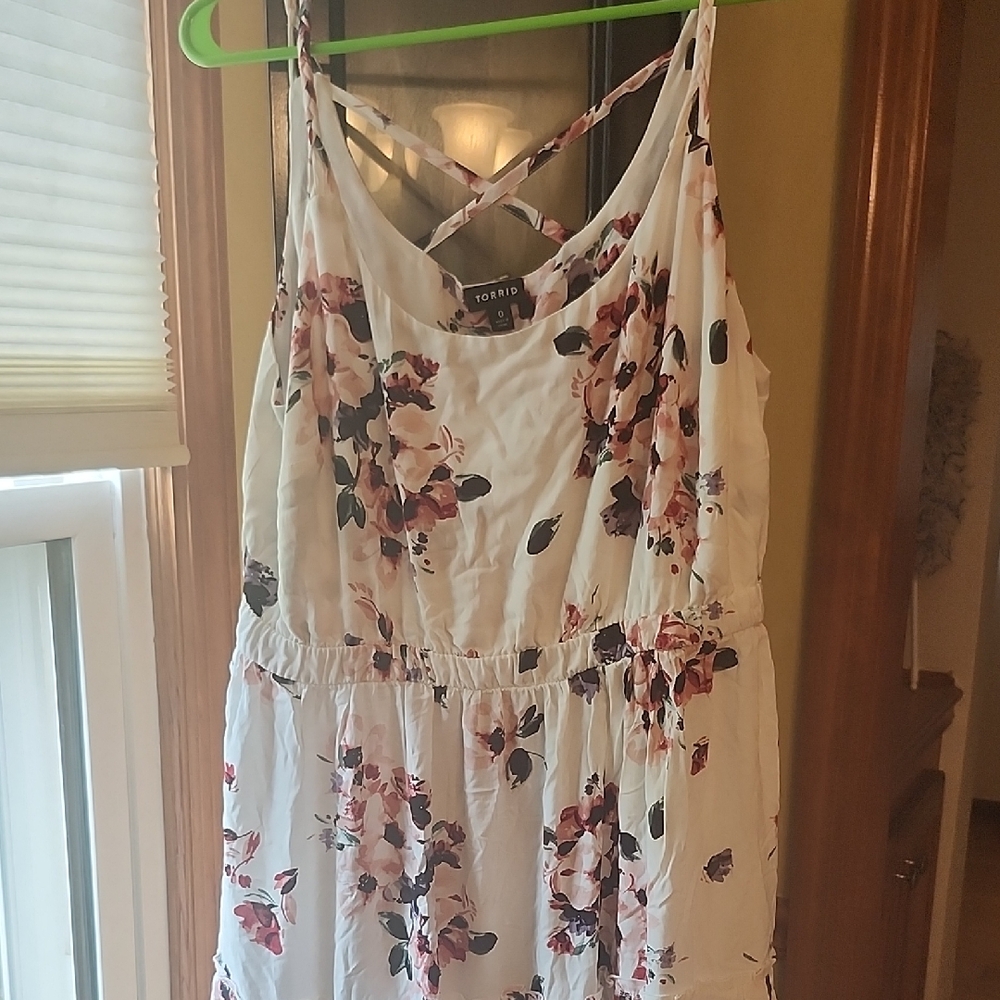 Torrid White and Pink Floral Midi Dress